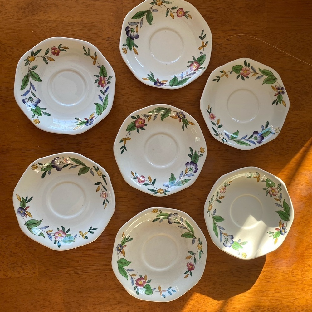 Booths Woodstock Floral Patterned Saucer Set of 7